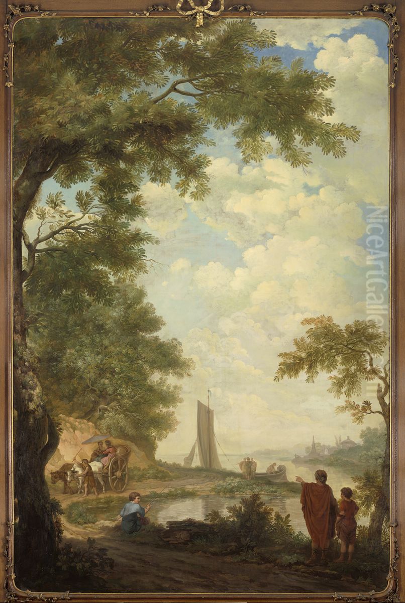 Arcadisch landschap met figuren bij een rivieroever Oil Painting by Jurriaen Andriessen