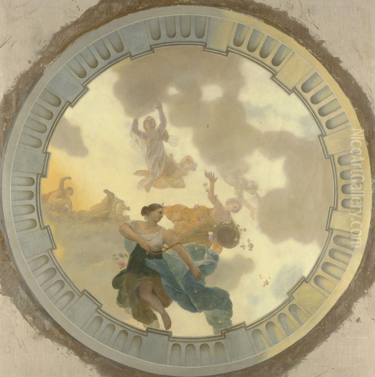 Onderdeel (middendeel) van een plafondschildering met als hoofdvoorstelling Diana en haar gezellinnen Oil Painting by Gerard de Lairesse