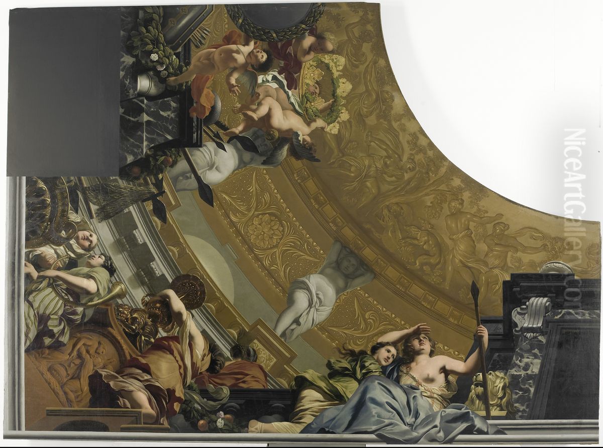 Onderdeel (linksonder) van een plafondschildering met als hoofdvoorstelling Diana en haar gezellinnen Oil Painting by Gerard de Lairesse