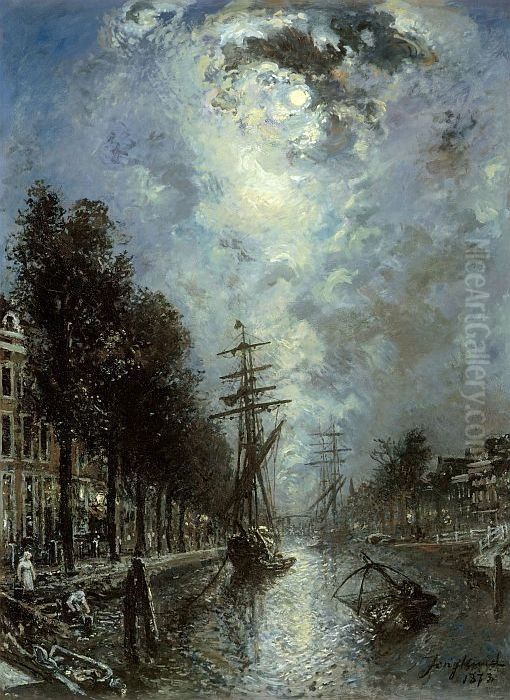 Canal a Rotterdam Oil Painting by Johan Jongkind