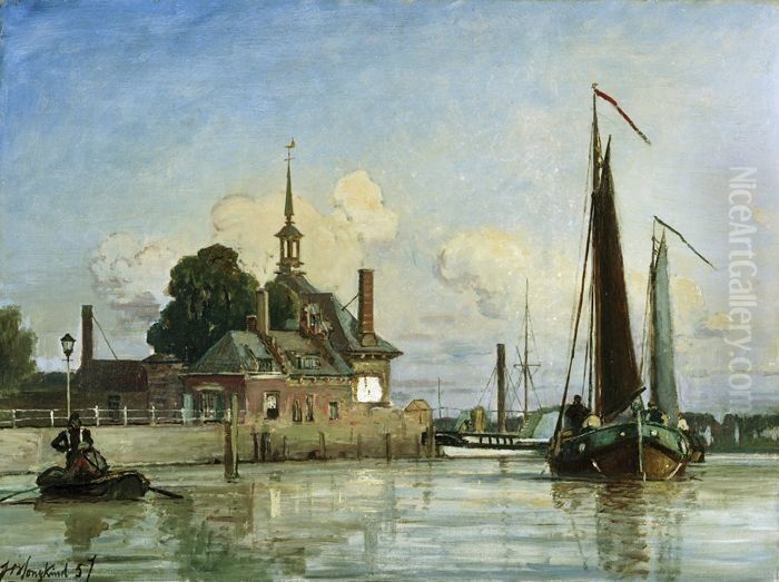 Gezicht op de Ooster Oudehoofdpoort Oil Painting by Johan Jongkind