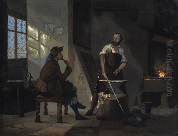 Jan de Smid (Swartjan) hoort dat de Spanjaarden voor de stad liggen Oil Painting by Herman Gunneweg