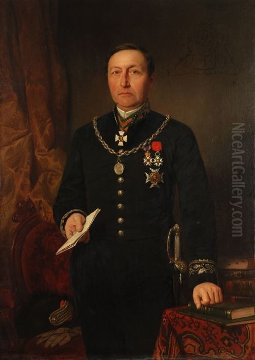 Portret van Joost van Vollenhoven (1814-1889) Oil Painting by Jan Wendel Gerstenhauer Zimmerman