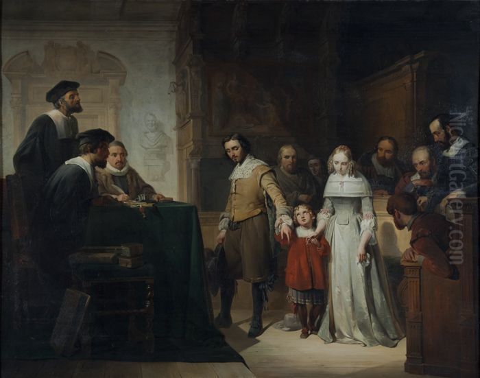 'De echtscheiding', naar gedicht van Hendrik Tollens Oil Painting by Jan Hendrik van de Laar