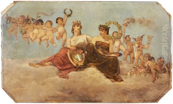 wolkenhemel met twee vrouwen en kindertjes Oil Painting by Jakob Smits