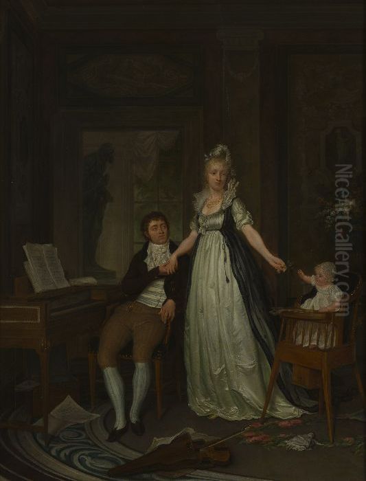 Portret van Erdwin Adrianus de Jongh (1777-1833) met Theodora Jordens (?-1807) en hun dochter Lucia Oil Painting by Nicolaes Muys