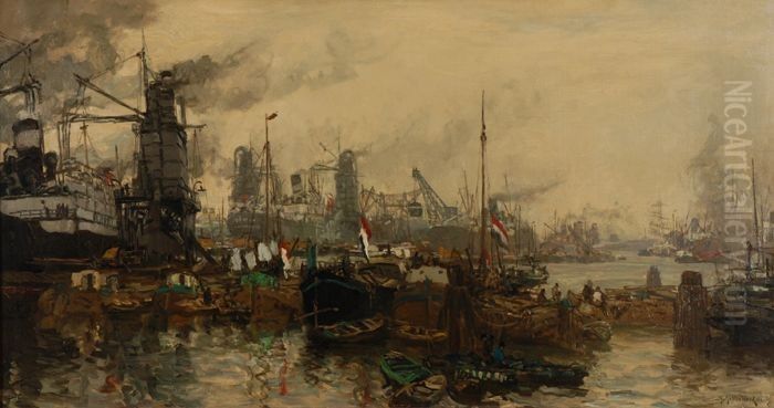 Graanelevatoren in de Maashaven Oil Painting by Jan Hendrik van Mastenbroek