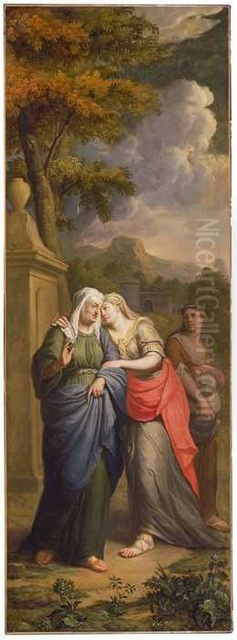 Naomi, Ruth en Orpa Oil Painting by Elias Van Nijmegen