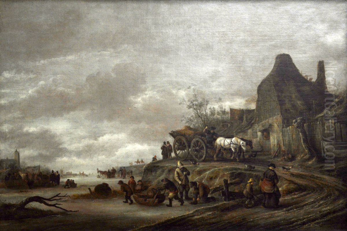 Frozen Canal with a Horse and Cart Oil Painting by Isaac Van Ostade