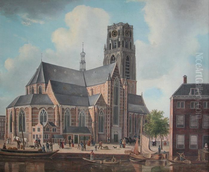Gezicht op Laurenskerk gezien vanaf de Binnenrotte Oil Painting by Hendrik Altmann