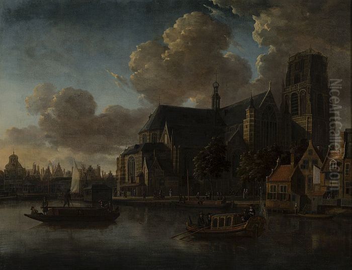Gezicht op de Laurenskerk gezien vanuit noordoosten Oil Painting by Abraham Storck