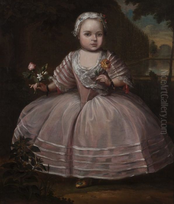 Portret van Aletta Adriana van Vollenhoven (1742-1825), op tweejarige leeftijd Oil Painting by Gerard Sanders