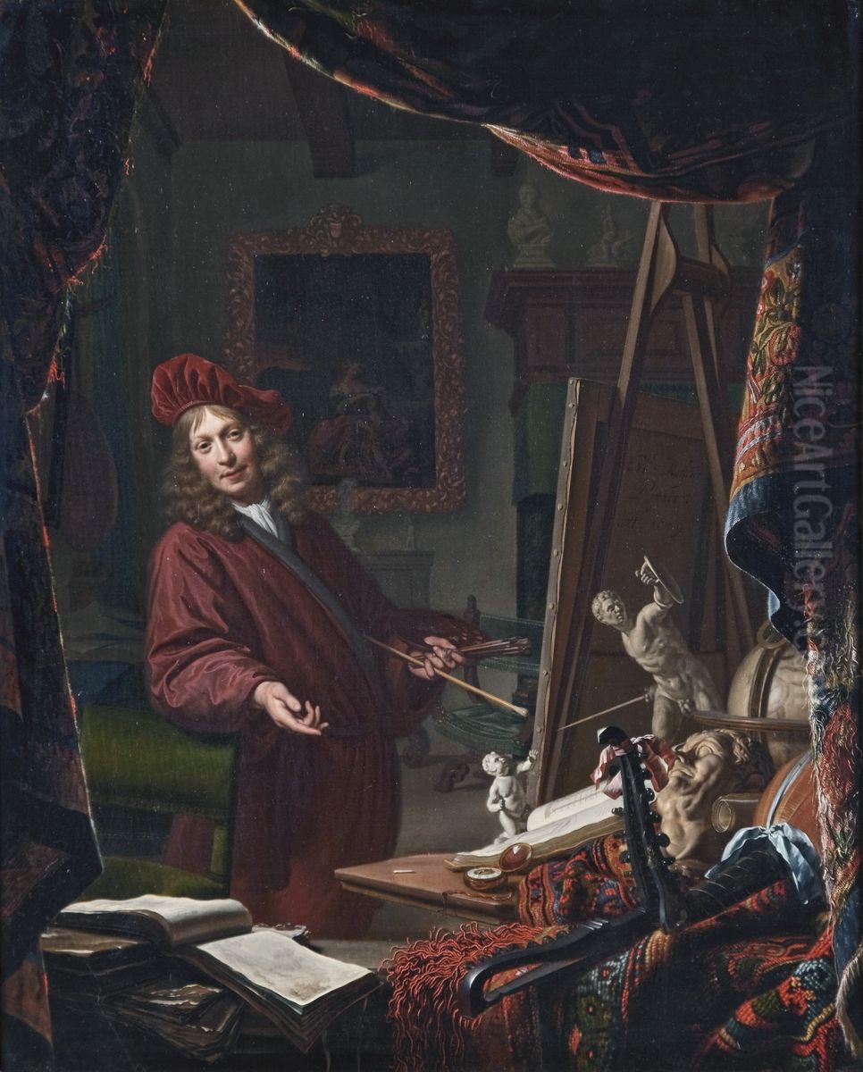 Self-portrait in the studio Oil Painting by Michiel van Musscher