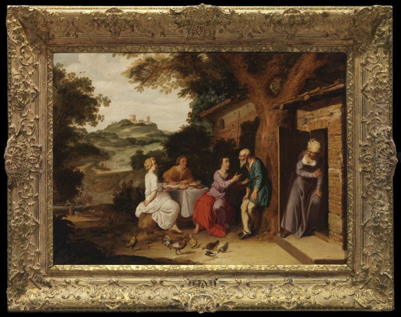 Het bezoek van drie engelen aan Abraham Oil Painting by Lambert Jacobsz