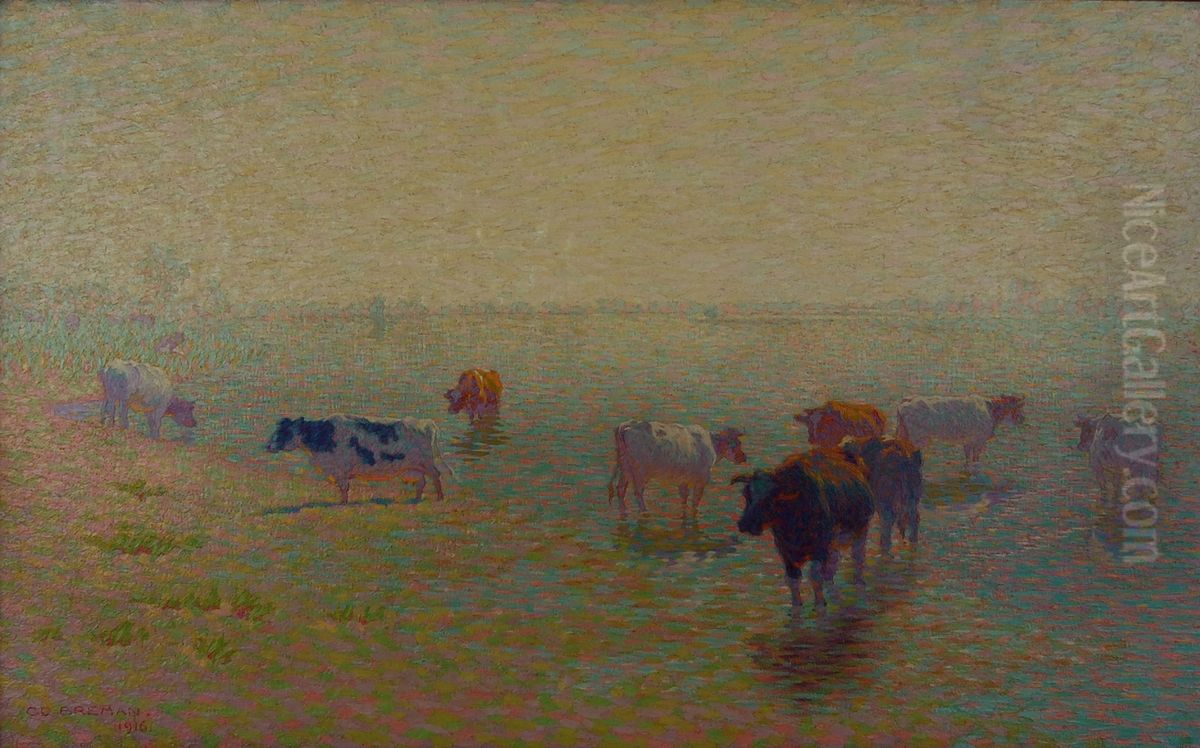 Koeien aan de oever van de Rijn nabij Rhenen Oil Painting by Co Breman