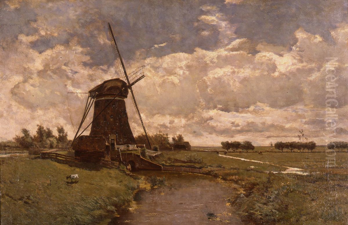 Windmill near Leidschendam Oil Painting by Paul Joseph Constantine Gabriel