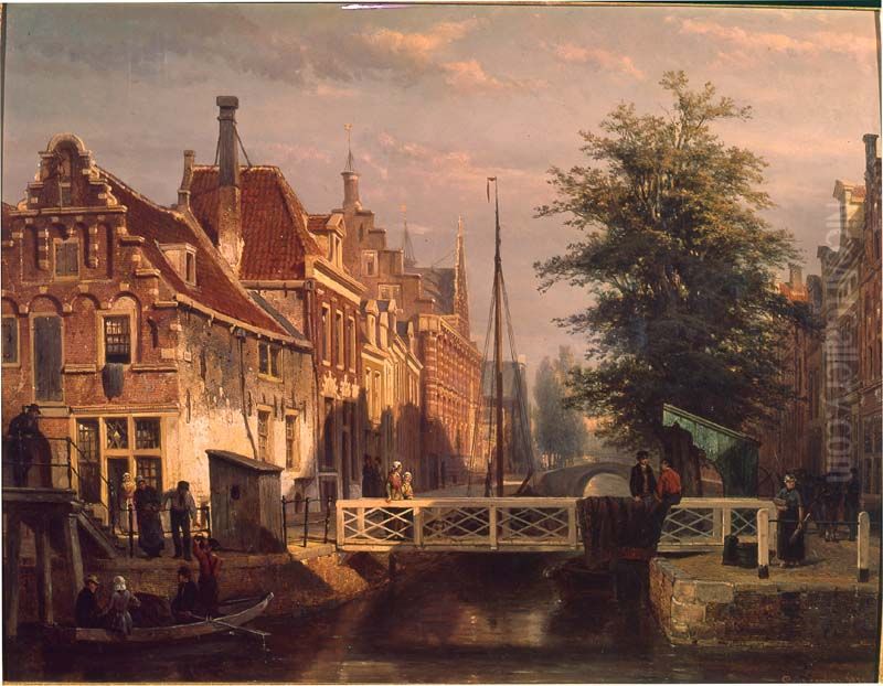 View of the Turfmarkt in Leeuwarden Oil Painting by Cornelis Springer