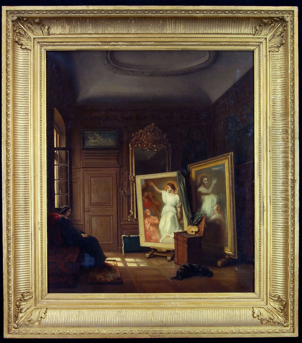 De kleine schilderkamer in het Pavillon Roquelaure, Scheffers verblijfplaats in Argenteuil Oil Painting by Ary Johannes Lamme