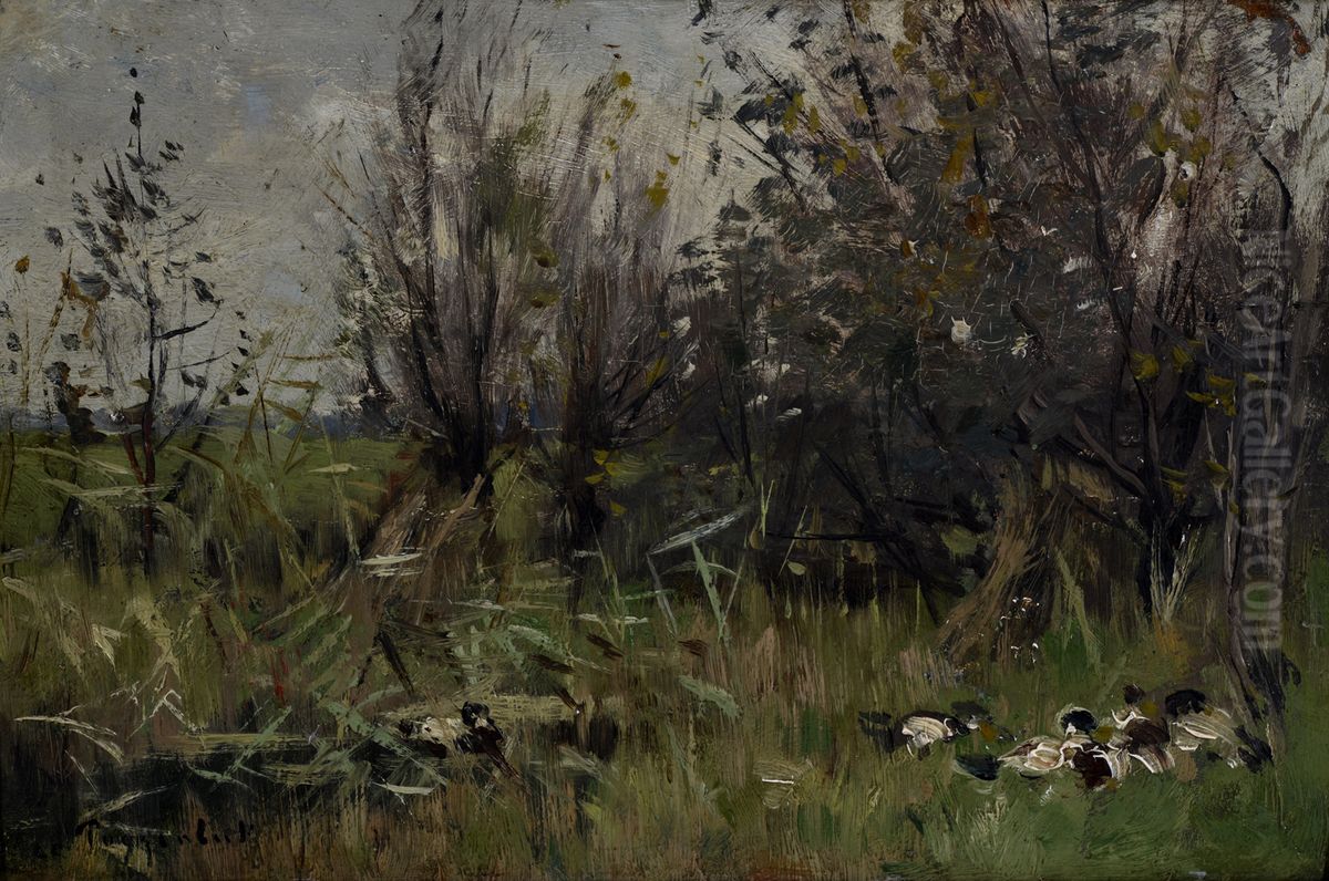 Eenden bij een plas Oil Painting by Geo Poggenbeek