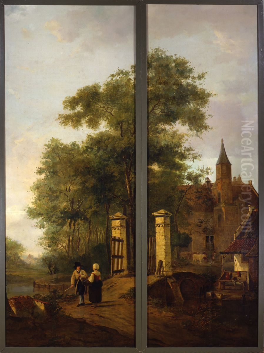 Landschap met toegangshek tot een kasteel Oil Painting by Jacob van Strij