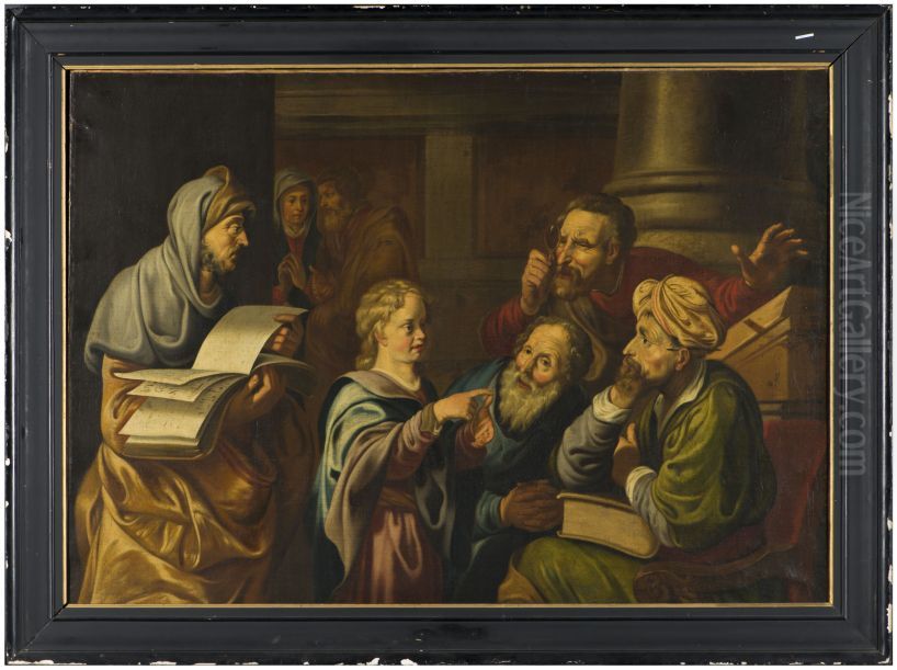 Jesus and the doctors in the temple Oil Painting by Lambert Jacobsz