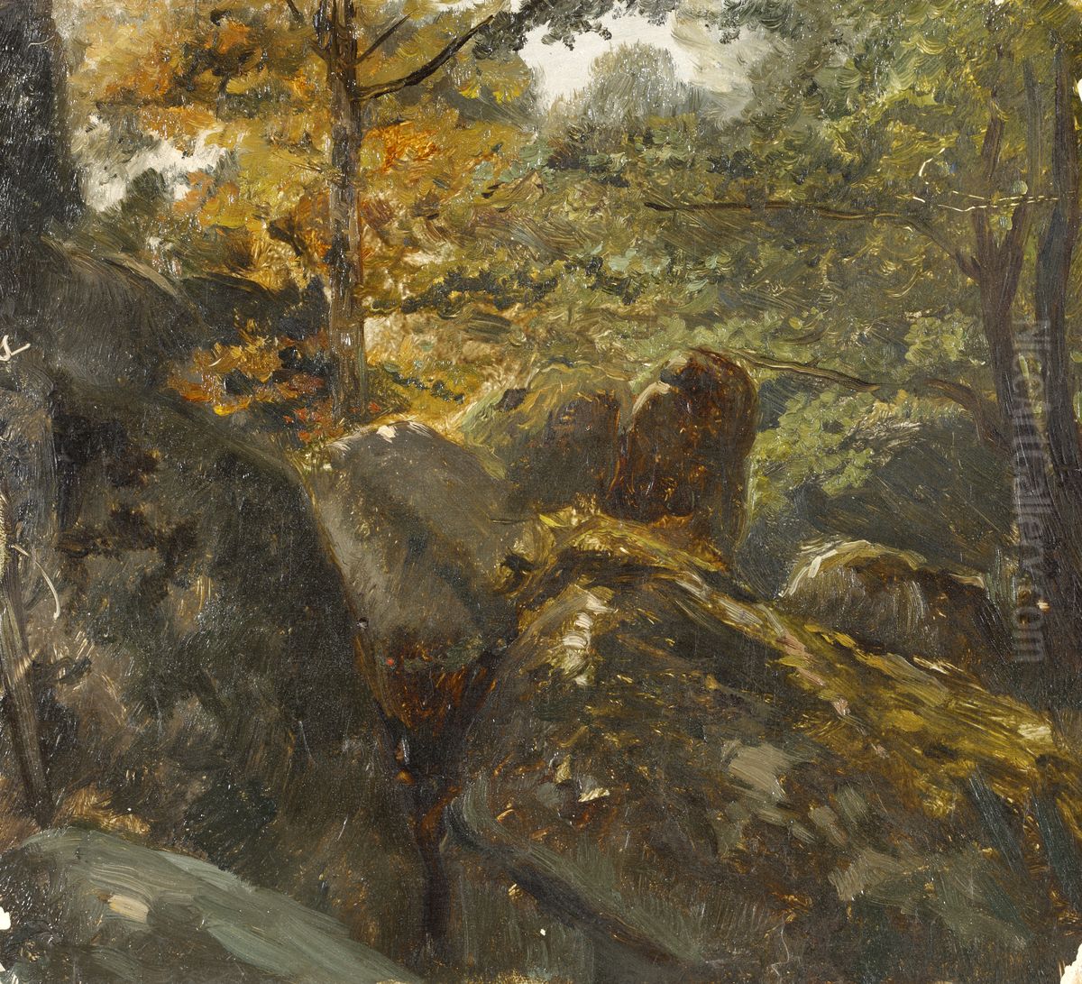 Les rochers du calvaire en foret de Fontainebleau Oil Painting by Paul Huet