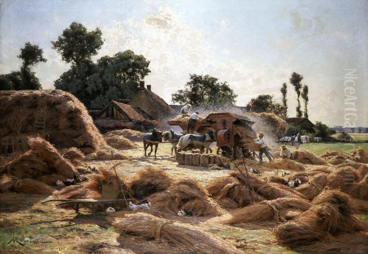 The Threshing Machine Oil Painting by Albert Rigolot