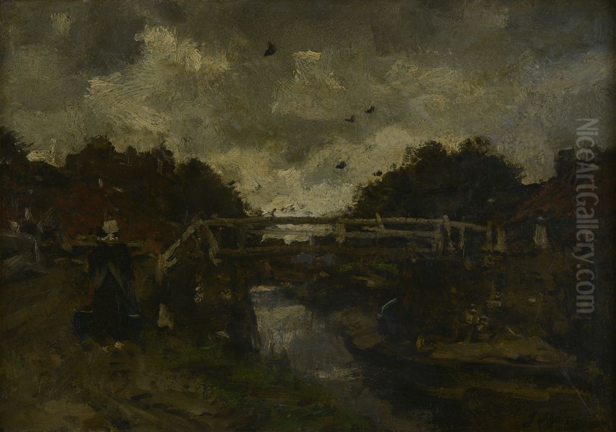 The wooden bridge Oil Painting by Jacob Maris
