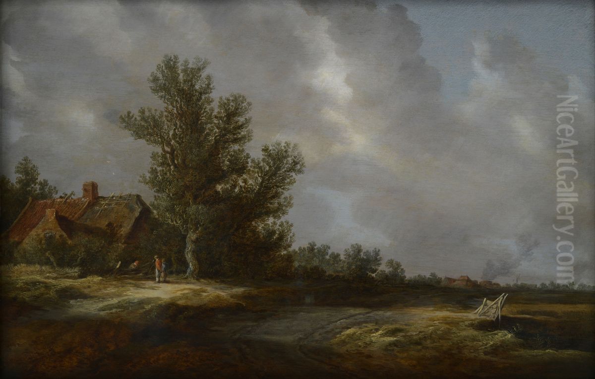 Landweg met boerderij Oil Painting by Jan van Goyen