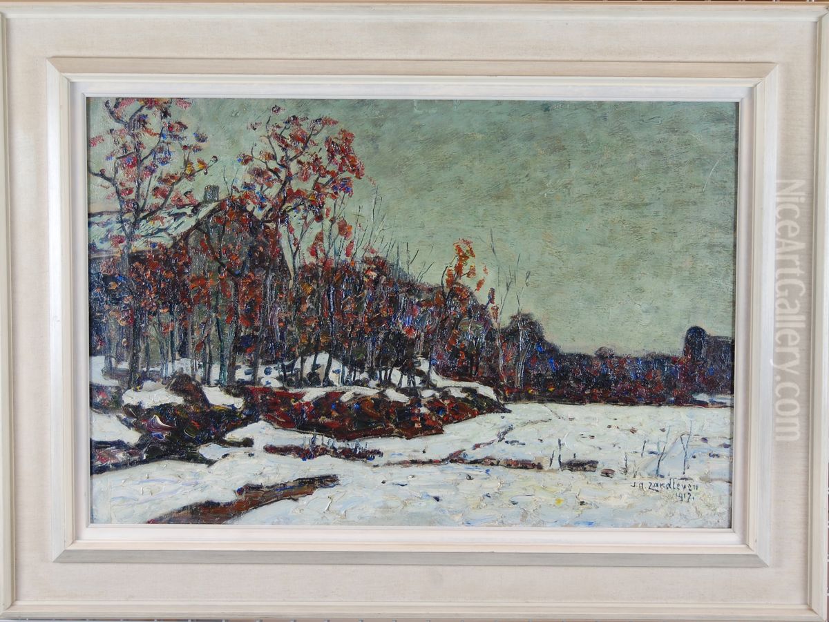 Sneeuwlandschap bij bewolkte lucht Oil Painting by Jan Adam Zandleven