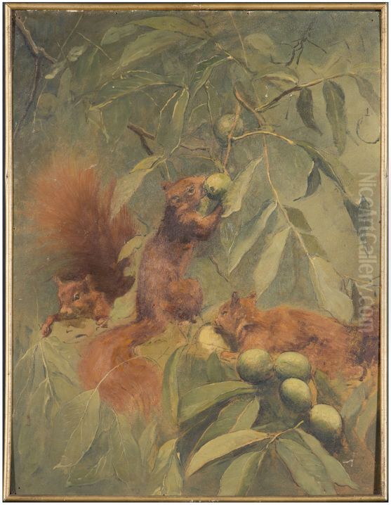 Squirrels Oil Painting by Christoffel Bisschop