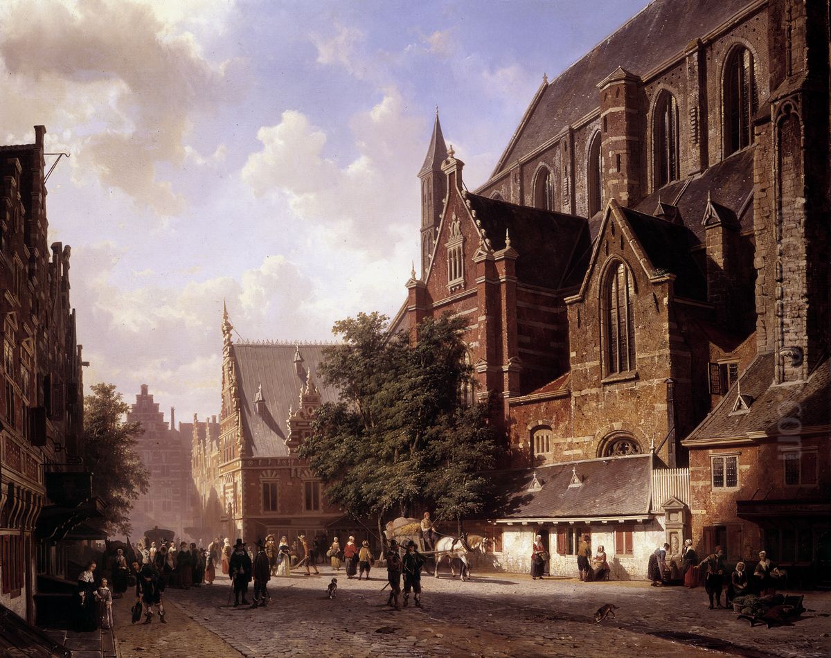 View of the big Church and Hall in Harlem Oil Painting by Cornelis Springer