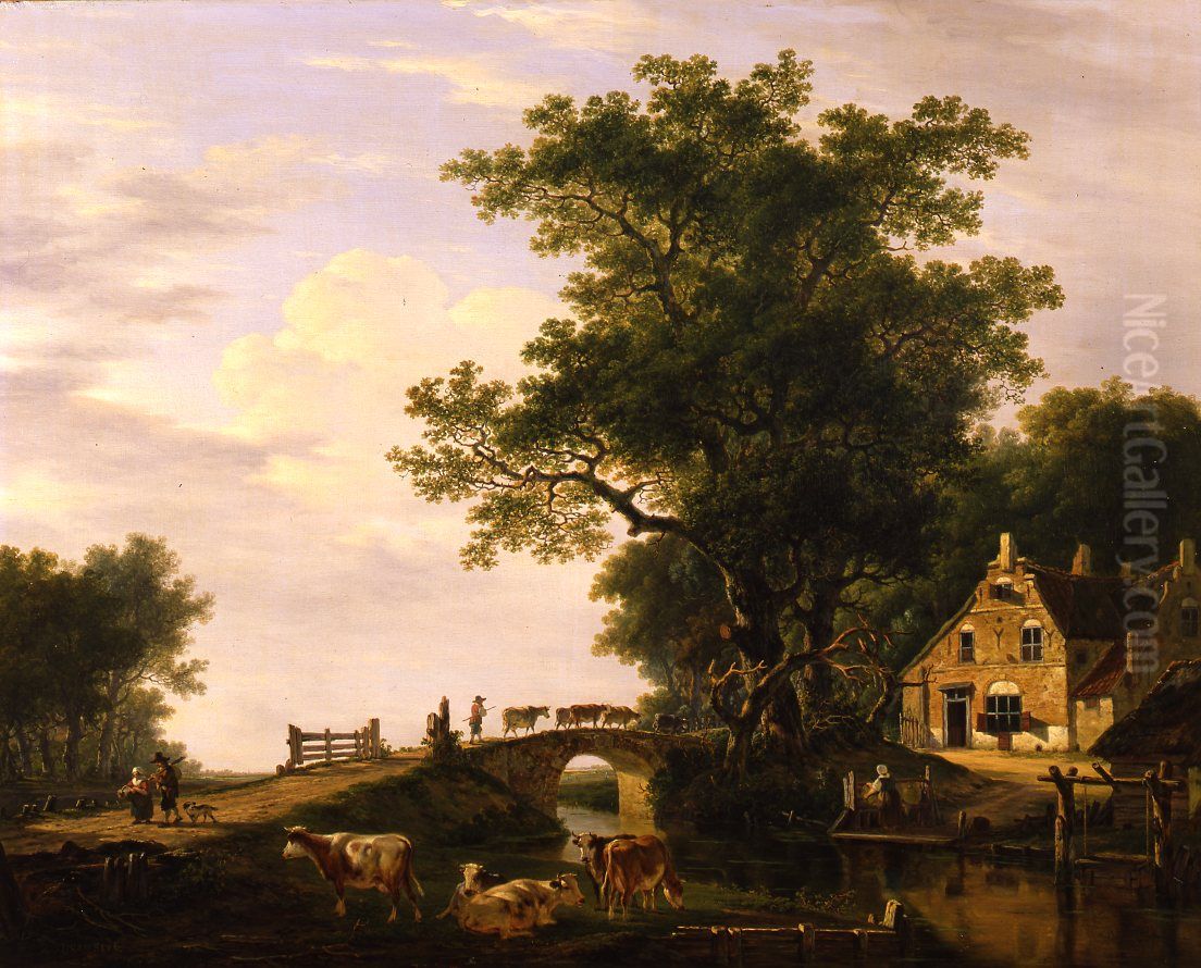 Zomers landschap buiten Dordrecht Oil Painting by Jacob van Strij
