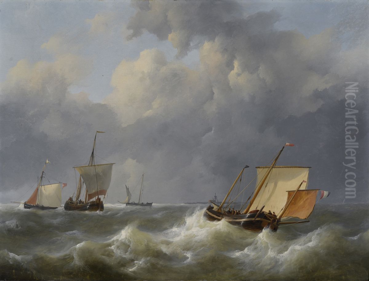 Zeegezicht met zeilende schepen Oil Painting by Johannes Christiaan Schotel