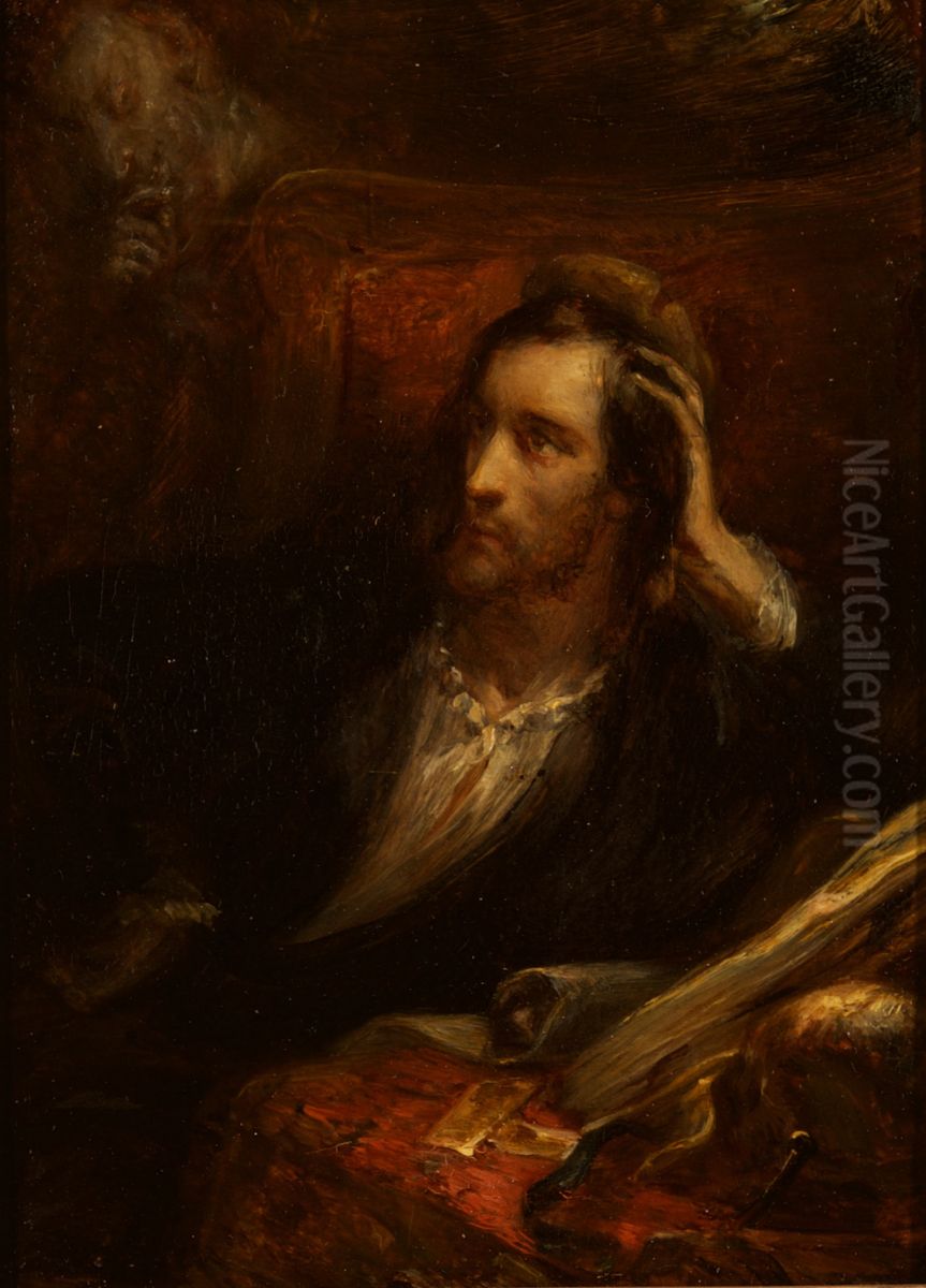 Faust in His Cabinet (Goethe, Faust, 1, 3) Oil Painting by Ary Scheffer