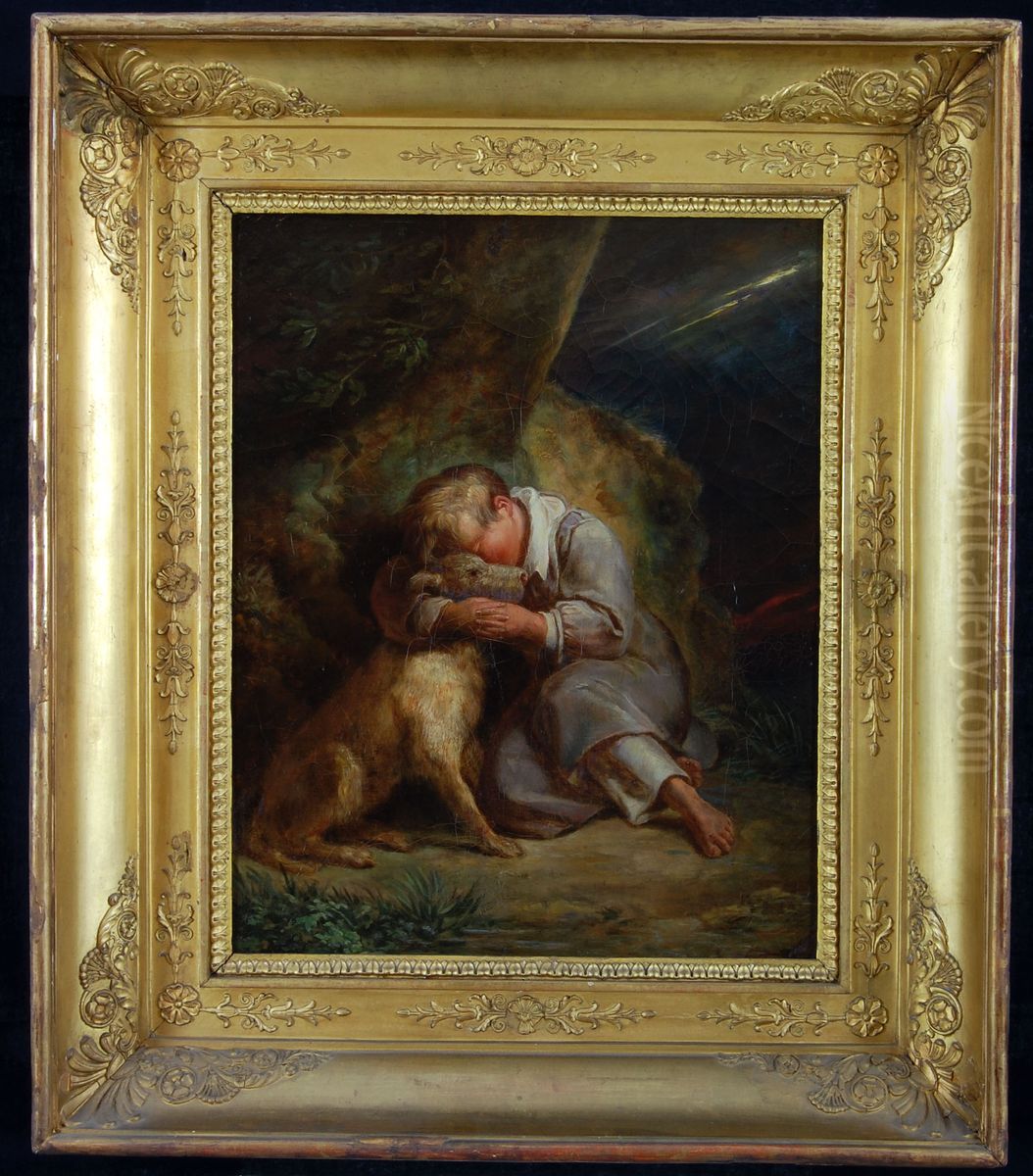 Child with Dog Oil Painting by Ary Scheffer