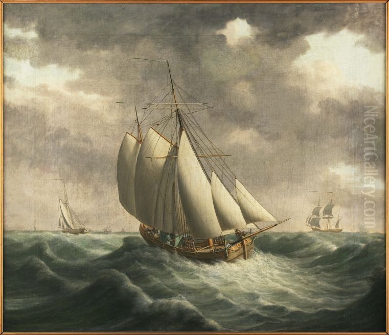 Zeilende driemaster Oil Painting by Dirk Piebes Sjollema