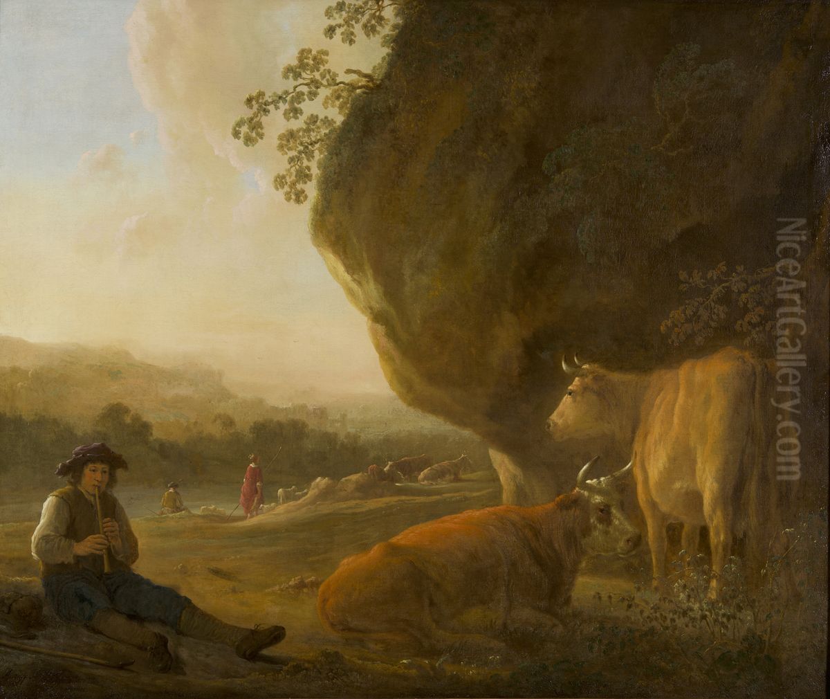 Landscape with shepherd playing a flute Oil Painting by Aelbert Cuyp
