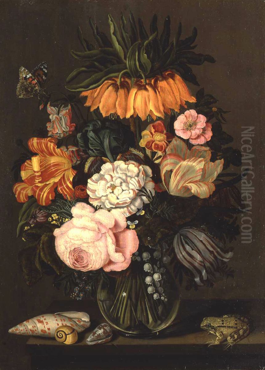 Stilleven met bloemen, schelpen en kikker Oil Painting by Bartholomeus Assteyn