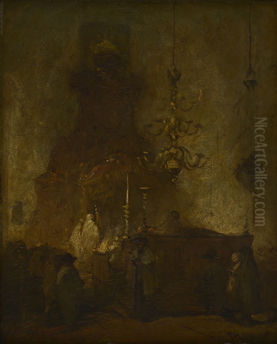 Synagoge in de Wagenstraat te Den Haag Oil Painting by Johannes Bosboom