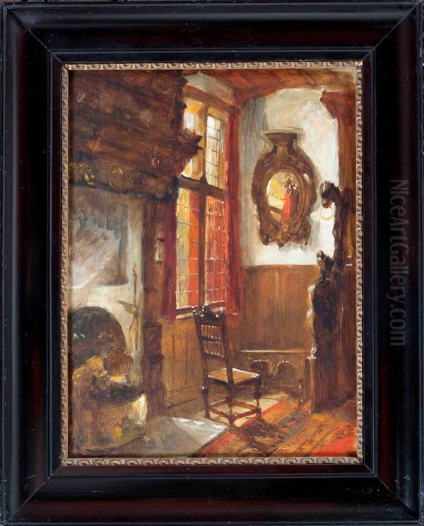 Interieur van kamer van schilder Christoffel Bisschop in Villa Frisia te Scheveningen Oil Painting by Kate Bisschop-Swift