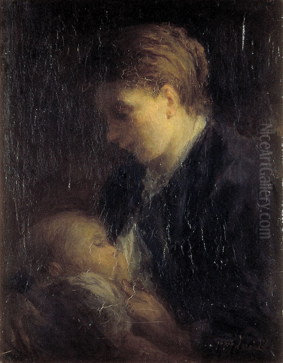 Mother feeding a child Oil Painting by Jozef Israels
