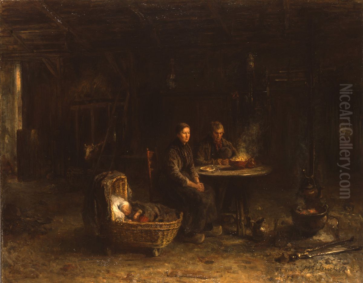 Middagmaal in een boeren woning bij Carelshaven te Delden Oil Painting by Jozef Israels