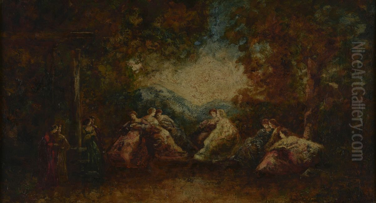 The fest Oil Painting by Adolphe Joseph Thomas Monticelli