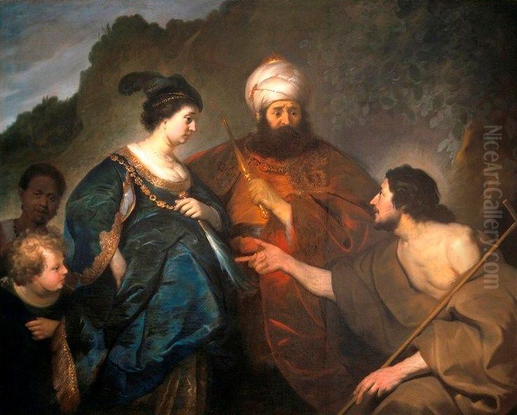 John the Baptist reproaches Herod Antipas and Herodias Oil Painting by Jacob Adriaensz Backer