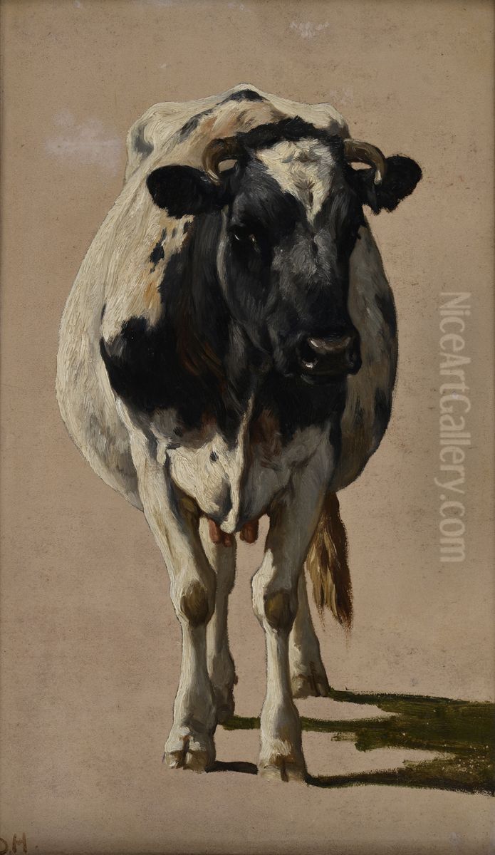 Studie van een koe Oil Painting by Johannes-Hubertus-Leonardus de Haas