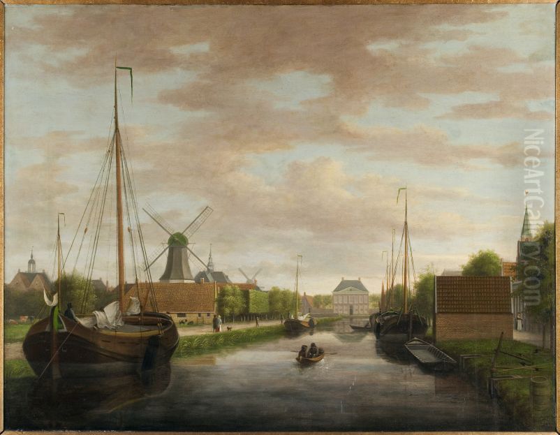 Gezicht op Heerenveen, Heeresloot, Heerenwal en Fok Oil Painting by Dirk Piebes Sjollema