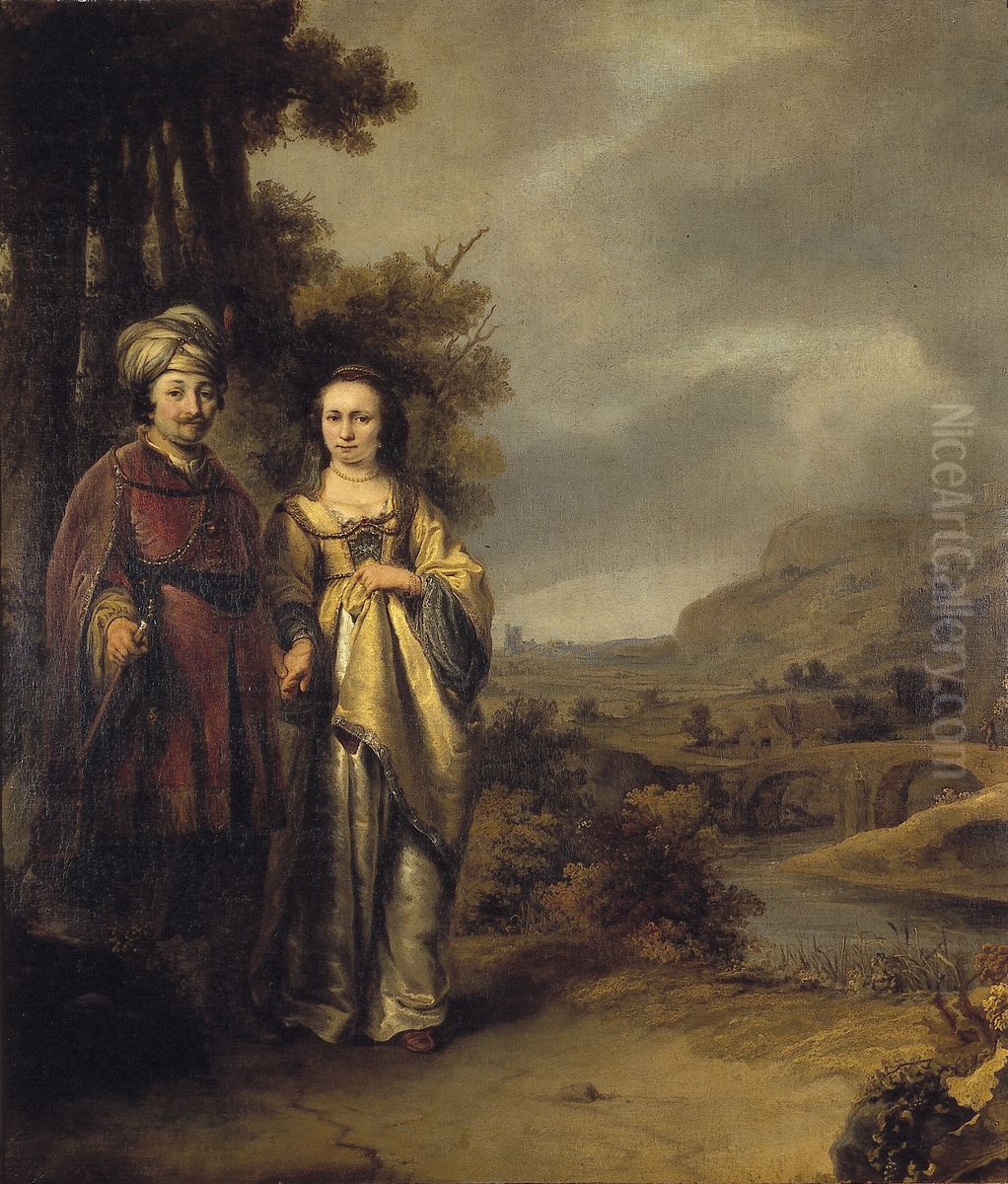 Portret van een echtpaar in een landschap Oil Painting by Ferdinand Bol