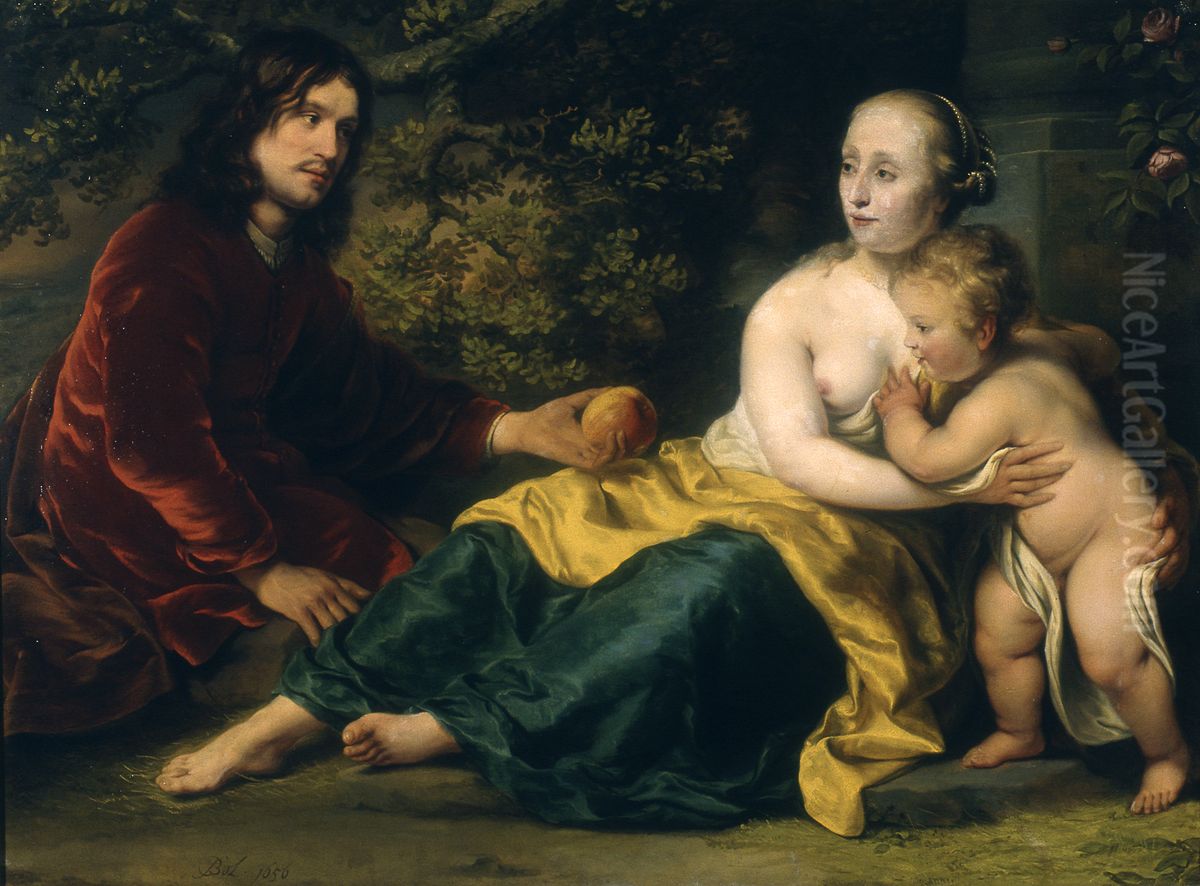 Portrait of Wigbold Slicher and Elisabeth Spiegel as Paris handing Venus the Apple Oil Painting by Ferdinand Bol