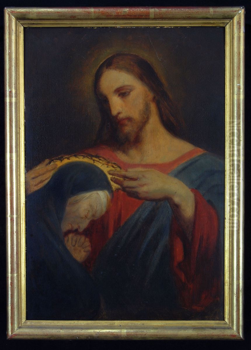 Christus, de doornenkroon plaatsende op het hoofd van koningin Maria Amelia Oil Painting by Ary Scheffer